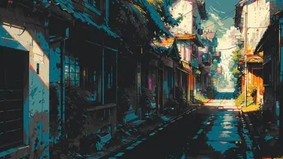 A street with buildings and trees