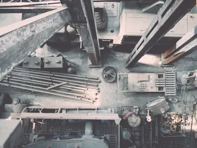 A group of metal objects in a warehouse