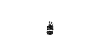 A black and white photo of a fire extinguisher