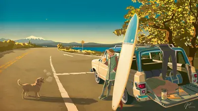 A man standing next to a car with a surfboard