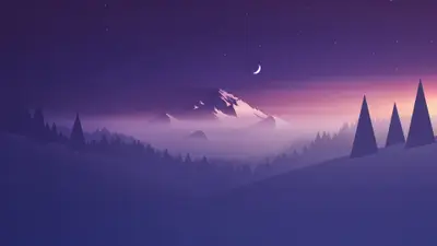 A mountain with trees and moon