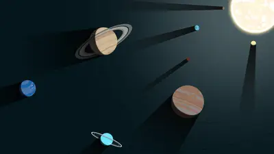 A screenshot of a computer generated image of planets