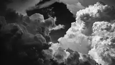A black and white photo of clouds