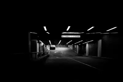 A car in a parking garage
