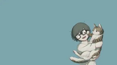 A cartoon of a girl holding a cat