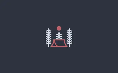 A logo of a tent and trees
