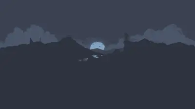 A moon over mountains and clouds