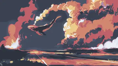 A whale flying in the sky