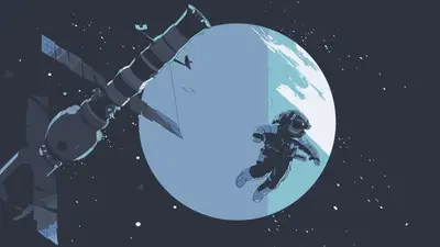 An astronaut in space with a satellite