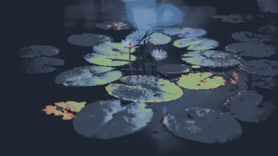 Lily pads in a pond