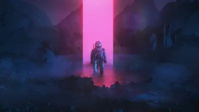 A astronaut walking through a doorway