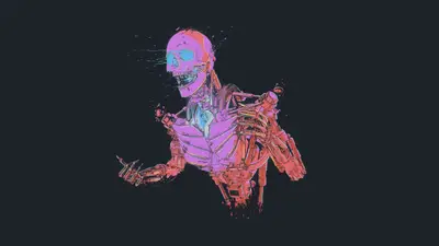 A skeleton with a skull and arms