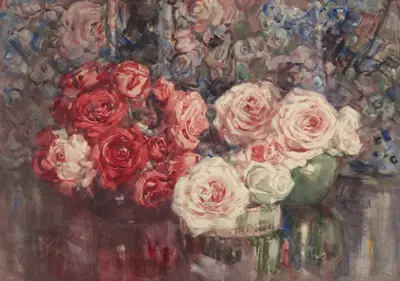 A painting of flowers in a vase