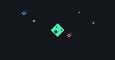 A black background with green and blue squares