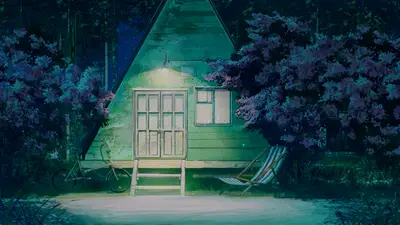 A house with a chair and a bicycle