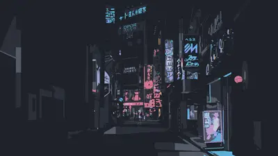 A street with signs and lights
