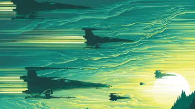 A group of space ships in the sky