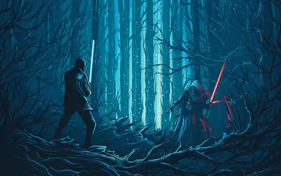 A man and woman in a forest